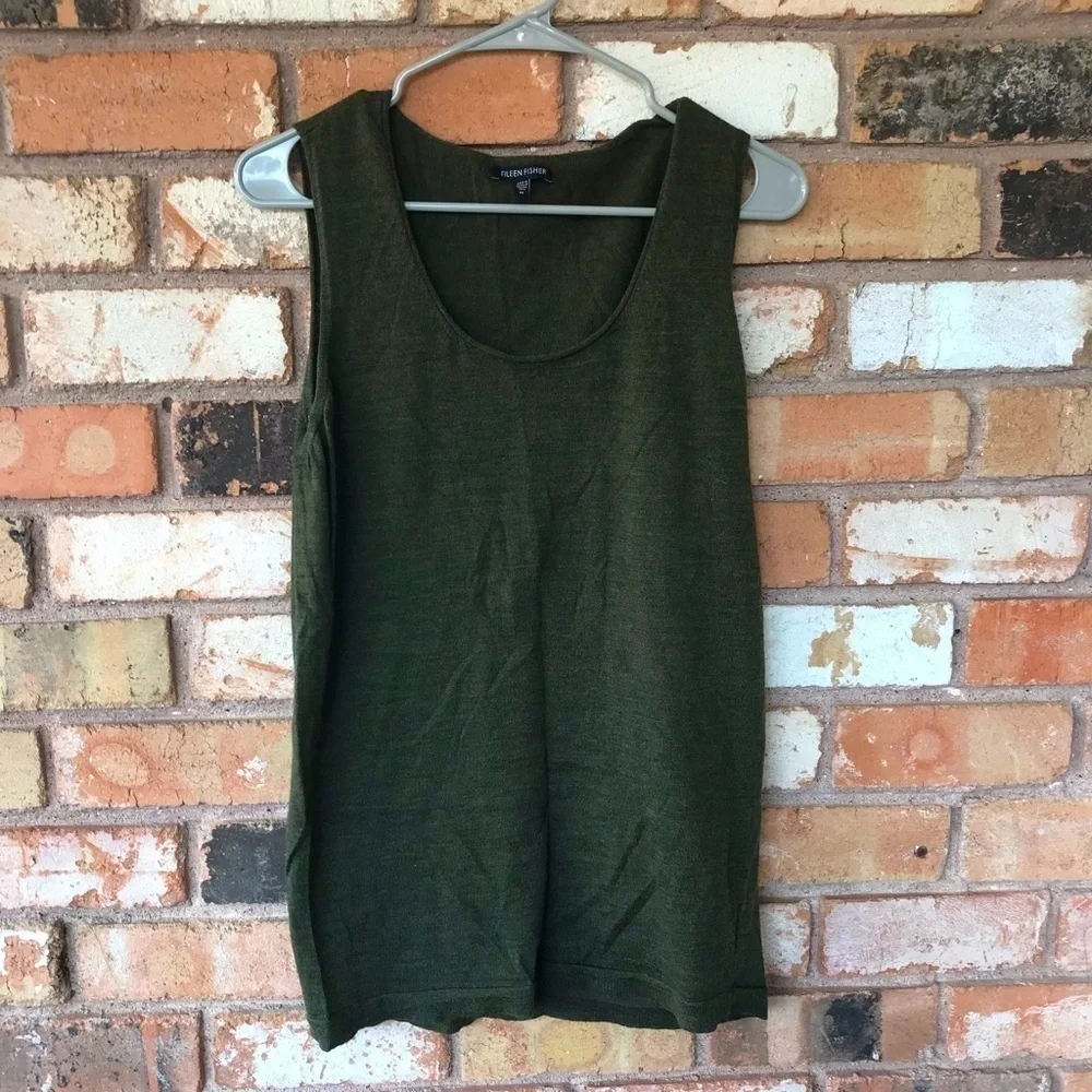 Eileen Fisher Olive Merino Wool Shell Top - Picture 2 of 7
